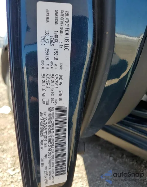 2015 Dodge Journey Se из США, поврежденный, VIN 3C4PDCABXFT737027